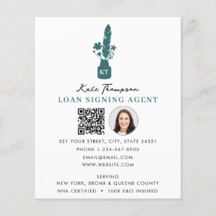 Prospectus 11,4 Cm X 14,2 Cm Code QR de l'agent de signature notariale Plume bo