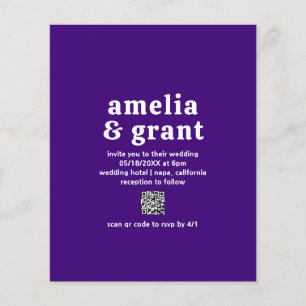 Prospectus 11,4 Cm X 14,2 Cm Code QR rétro Faire-part de mariage budget violet