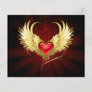 Prospectus 11,4 Cm X 14,2 Cm Coeur rouge avec ailes d'or