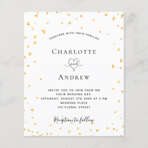 Prospectus 11,4 Cm X 14,2 Cm Coeurs d'or budget blanc faire-part de mariage