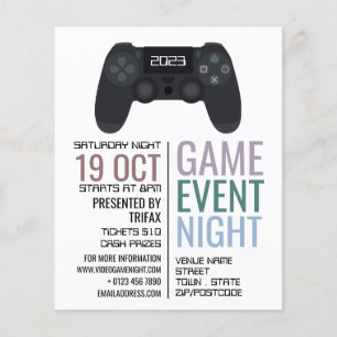 Prospectus 11,4 Cm X 14,2 Cm Contrôleur de jeu, Video Gamer Evénement Publicité