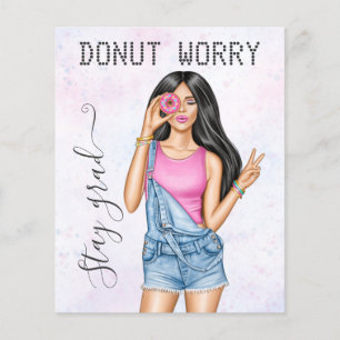 Prospectus 11,4 Cm X 14,2 Cm Diplôme Fille Donut Rose et Bleu Rétro