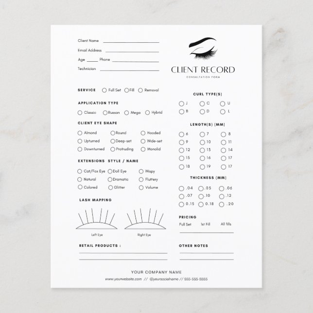 Prospectus 11,4 Cm X 14,2 Cm Document client Eyelash Extension // Consultation (Devant)