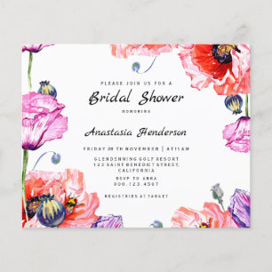 Prospectus 11,4 Cm X 14,2 Cm Douche nuptiale Budget/Fleurs de pavot.