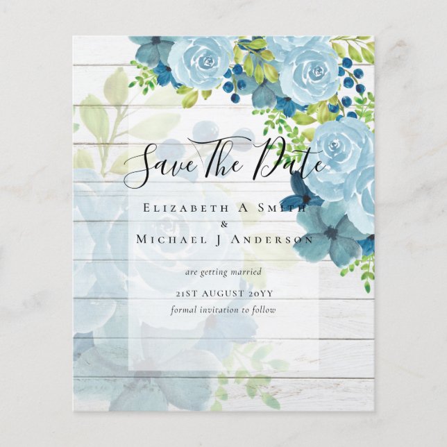 PROSPECTUS 11,4 CM X 14,2 CM DUSTY BLUE FLEURS INVITES DE MARIAGE - BUDGET (Devant)