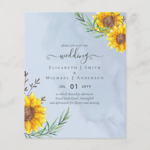 Prospectus 11,4 Cm X 14,2 Cm Dusty Blue Sage Sunflowers Rustic Boho Mariage Vol