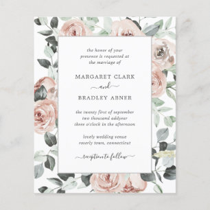 Prospectus 11,4 Cm X 14,2 Cm Dusty Rose rose Floral Budget Faire-part de mariag