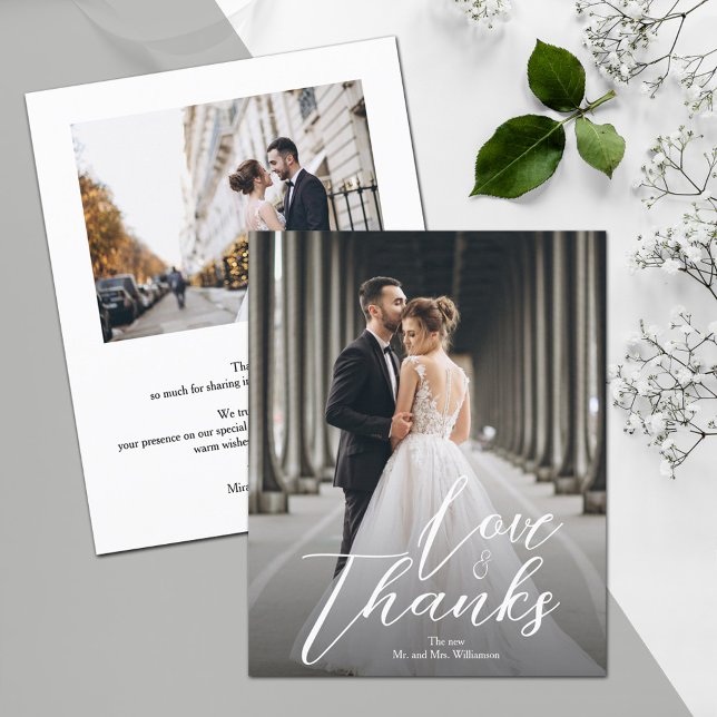 Prospectus 11,4 Cm X 14,2 Cm Élégant Mariage de script budgétaire Merci photo (Thank yous printed on affordable THIN 80 lb flyer paper, heavier papers available in our collection.)