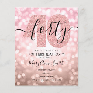 Prospectus 11,4 Cm X 14,2 Cm Élégant Rose Gold 40e anniversaire Invitation de f