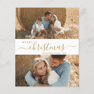 Prospectus 11,4 Cm X 14,2 Cm Élégant Script 2 photo Collage flyer de Noël