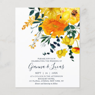 Prospectus 11,4 Cm X 14,2 Cm Elégante couleur jaune budget Mariage floral
