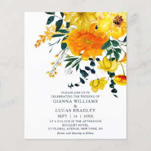 Prospectus 11,4 Cm X 14,2 Cm Elégante couleur jaune budget Mariage floral