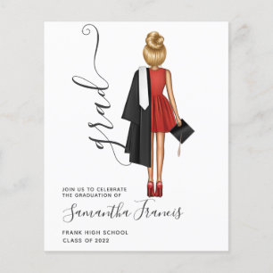 Prospectus 11,4 Cm X 14,2 Cm Élégante invitation rouge, noire et blanche fille 