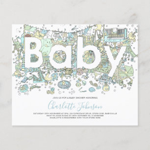 Prospectus 11,4 Cm X 14,2 Cm Élément Aquarelle Garçons Budget Baby Shower Bleu
