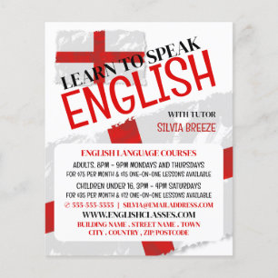Prospectus 11,4 Cm X 14,2 Cm England Flag, Anglais Language Course Publicité