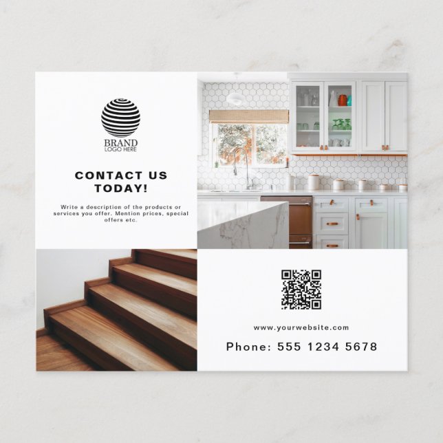 Prospectus 11,4 Cm X 14,2 Cm Entreprise 2 Photo promotionnelle Code QR Logo d'e (Devant)