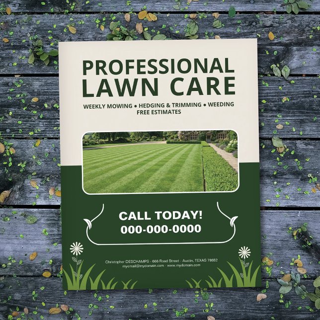 Prospectus 11,4 Cm X 14,2 Cm Entretien de pelouse professionnel (Professional Lawn Care Flyer)