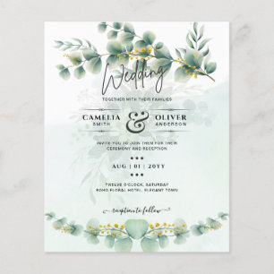 Prospectus 11,4 Cm X 14,2 Cm Eucalyptus Faire-part de mariage Vert moderne Or