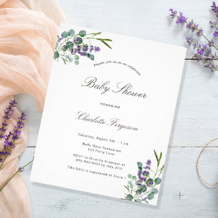 Prospectus 11,4 Cm X 14,2 Cm Eucalyptus lavender baby shower invitation budgéta