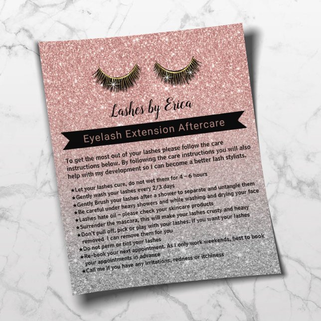 Prospectus 11,4 Cm X 14,2 Cm Eyelash Extensions Rose Gold Aftercare Instruction (Créateur téléchargé)