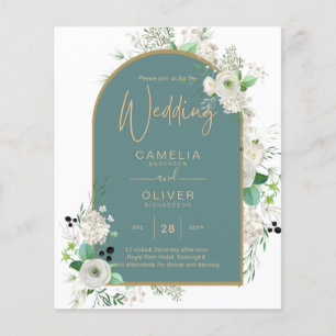 Prospectus 11,4 Cm X 14,2 Cm Faire invitation de mariage tout-en-un Roses blanc