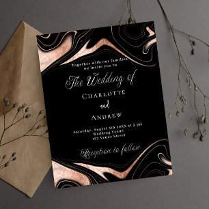 Prospectus 11,4 Cm X 14,2 Cm Faire-part de mariage à budget rose noir en marbre