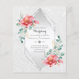 Prospectus 11,4 Cm X 14,2 Cm Faire-part de mariage à fleurs rouges au budget le