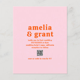 Prospectus 11,4 Cm X 14,2 Cm Faire-part de mariage budget rose de code QR rétro