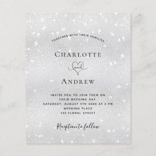 Prospectus 11,4 Cm X 14,2 Cm Faire-part de mariage budgétaire du coeur d'argent