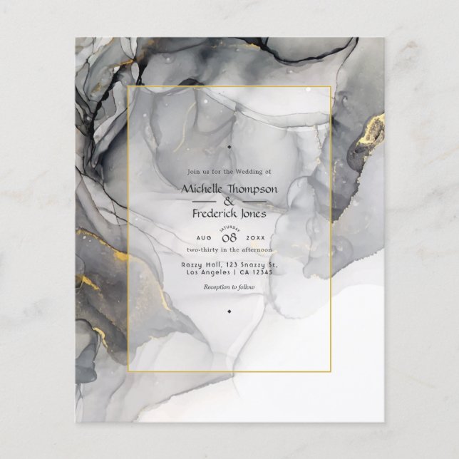 Prospectus 11,4 Cm X 14,2 Cm Faire-part de mariage d'encre d'alcool noir et or (Devant)