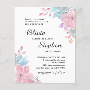 Prospectus 11,4 Cm X 14,2 Cm Faire-part de mariage floral botanique aquarelle r