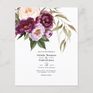 Prospectus 11,4 Cm X 14,2 Cm Faire-part de mariage floral en velours profond 