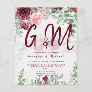 Prospectus 11,4 Cm X 14,2 Cm Faire-part de mariage floral rose poudré de Bourgo