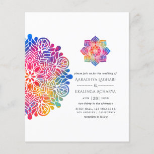 Prospectus 11,4 Cm X 14,2 Cm Faire-part de mariage indienne Rainbow Mandala