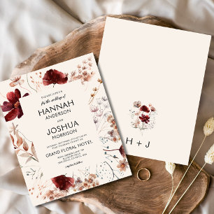Prospectus 11,4 Cm X 14,2 Cm Faire-part de mariage Monogramme Fleur sauvage mod