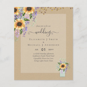 Prospectus 11,4 Cm X 14,2 Cm Faire-part de mariage pas cher Tournesols rustique