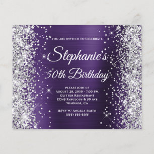 Prospectus 11,4 Cm X 14,2 Cm Fête d'anniversaire 50 ans Paillettes Argent Viole