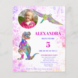 Prospectus 11,4 Cm X 14,2 Cm Fête d'anniversaire dinosaure Photo Rose Budget