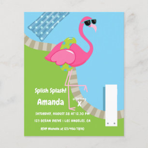 Prospectus 11,4 Cm X 14,2 Cm Fête d'anniversaire pour enfants Flamingo Été Spli