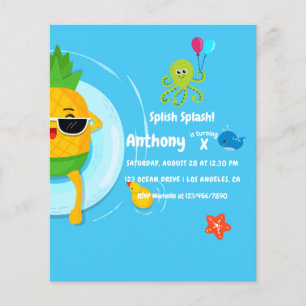 Prospectus 11,4 Cm X 14,2 Cm Fête d'anniversaire Splash Splish d'été à l'ananas