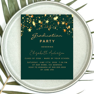 Prospectus 11,4 Cm X 14,2 Cm Fête de graduation verte étoile budget invitation