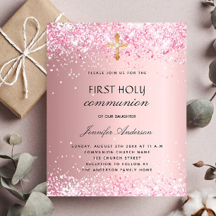 Prospectus 11,4 Cm X 14,2 Cm First communion blush pink girl budget invitation
