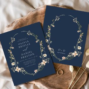 Prospectus 11,4 Cm X 14,2 Cm Fleur sauvage bleu marine Jardin Mariage Invitatio