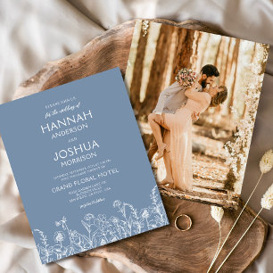Prospectus 11,4 Cm X 14,2 Cm Fleur sauvage Dusty Blue Photo Faire-part de maria
