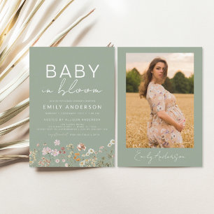 Prospectus 11,4 Cm X 14,2 Cm Fleur sauvage photo Sage Green Baby dans la douche