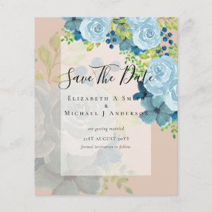 PROSPECTUS 11,4 CM X 14,2 CM FLEURS BLEU POUDRÉ CARTES D'INVITATION DE MARIAGE 
