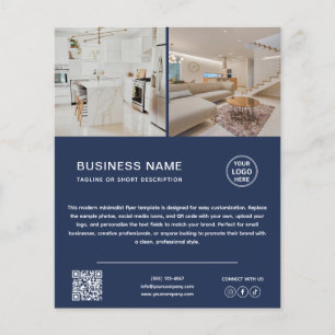 Prospectus 11,4 Cm X 14,2 Cm Flyer d'affaires bleu marine Photo Logo Minimalist