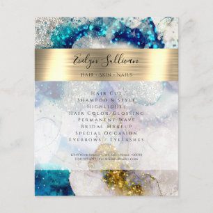 Prospectus 11,4 Cm X 14,2 Cm Flyer d'aquarelle parties scintillant or bleu