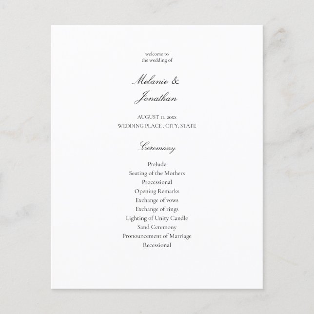 Prospectus 11,4 Cm X 14,2 Cm Flyer de cérémonie de mariage élégant et blanc à b (Devant)