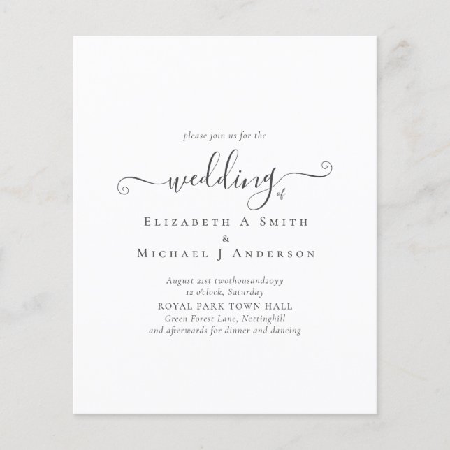 Prospectus 11,4 Cm X 14,2 Cm Flyer Mariage simple noir blanc classique (Devant)